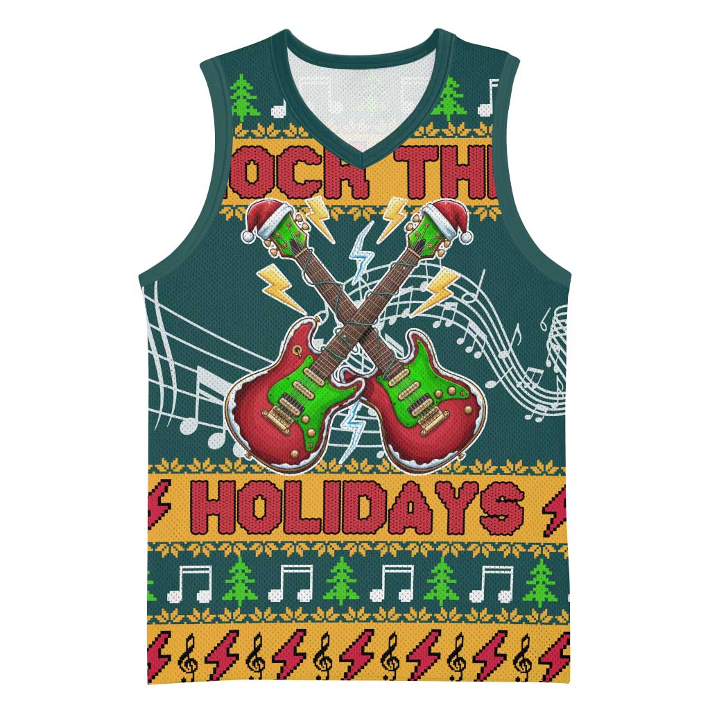 Rock The Holidays Guitar Christmas Basketball Jersey Xmas Holiday Patterns - Wonder Print Shop