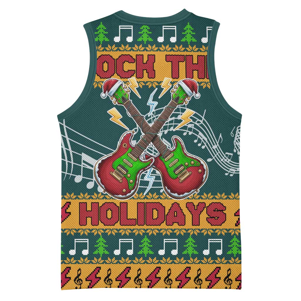 Rock The Holidays Guitar Christmas Basketball Jersey Xmas Holiday Patterns - Wonder Print Shop