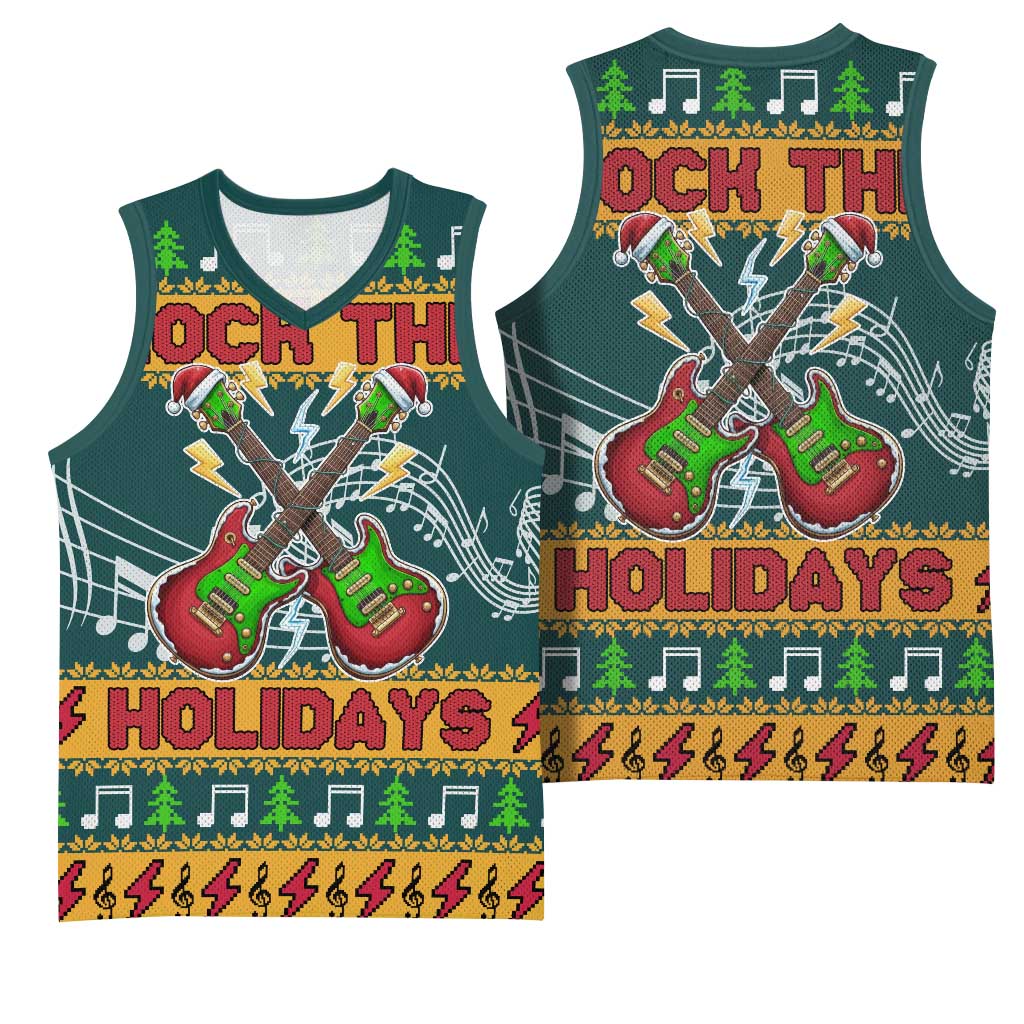 Rock The Holidays Guitar Christmas Basketball Jersey Xmas Holiday Patterns - Wonder Print Shop