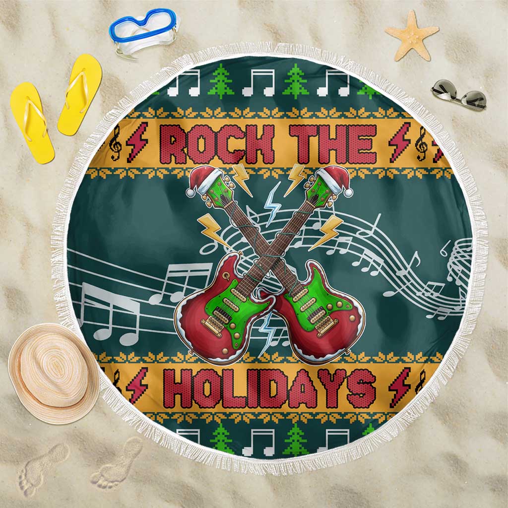 Rock The Holidays Guitar Christmas Beach Blanket Xmas Holiday Patterns - Wonder Print Shop