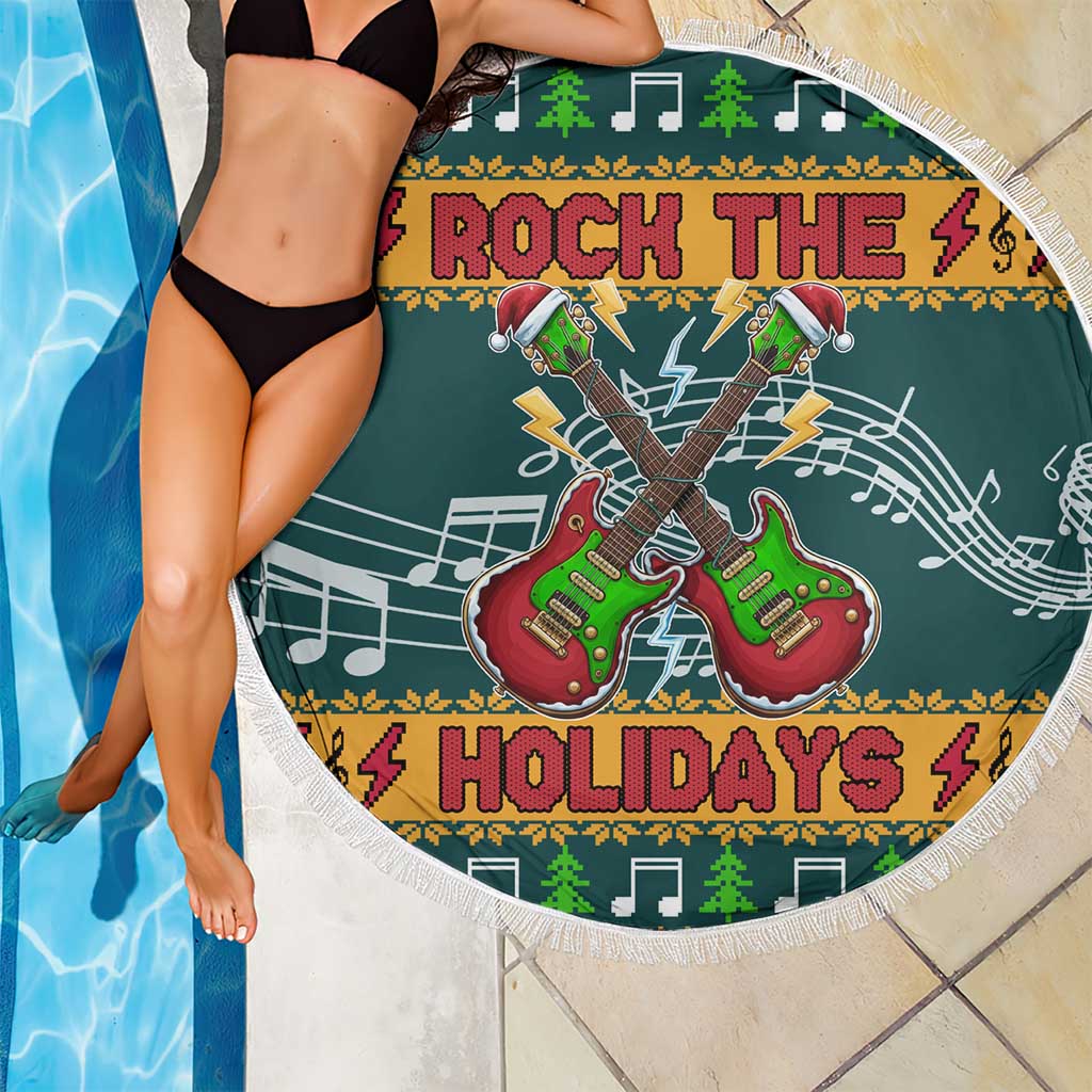 Rock The Holidays Guitar Christmas Beach Blanket Xmas Holiday Patterns - Wonder Print Shop