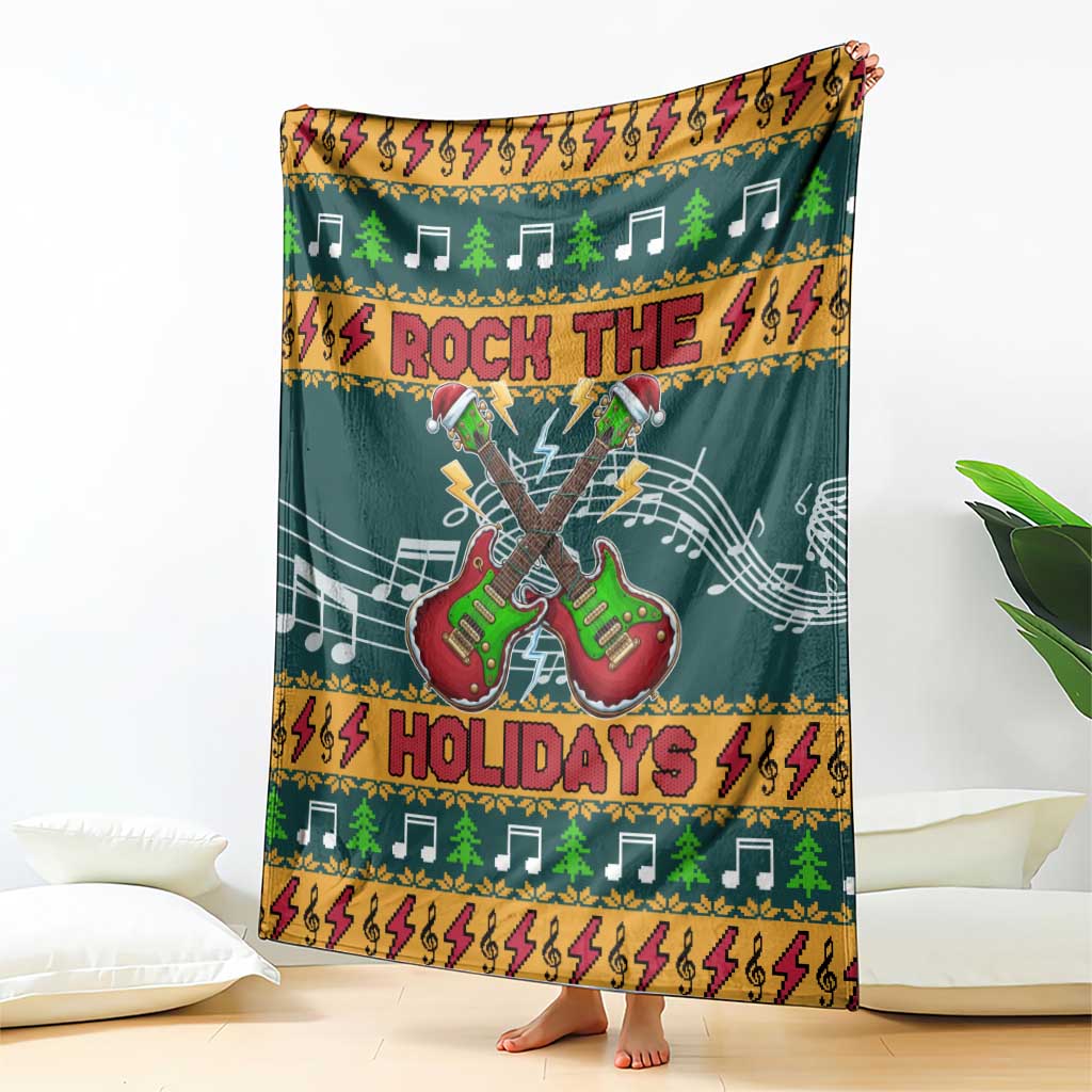 Rock The Holidays Guitar Christmas Blanket Xmas Holiday Patterns - Wonder Print Shop