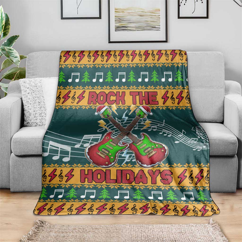 Rock The Holidays Guitar Christmas Blanket Xmas Holiday Patterns - Wonder Print Shop