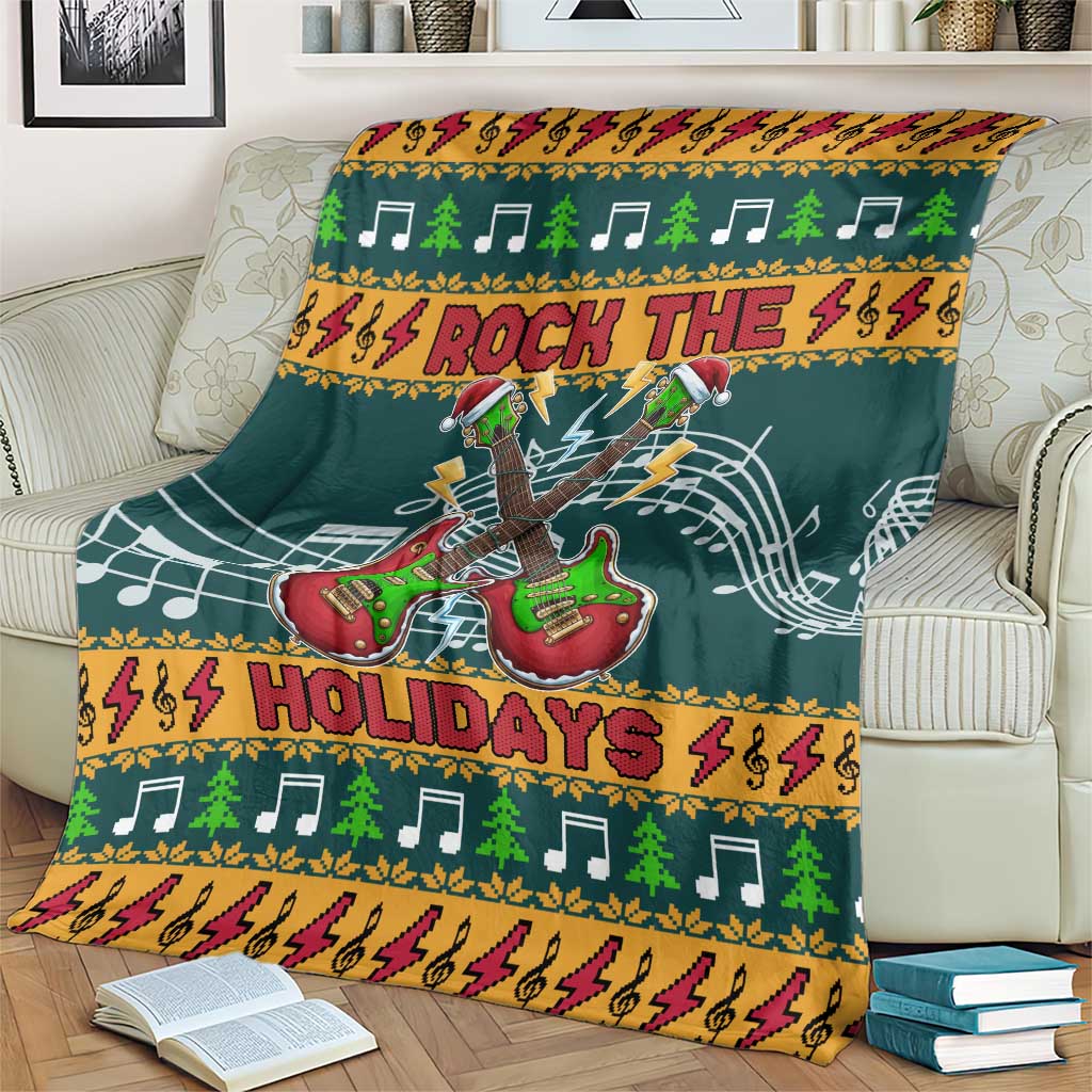 Rock The Holidays Guitar Christmas Blanket Xmas Holiday Patterns - Wonder Print Shop