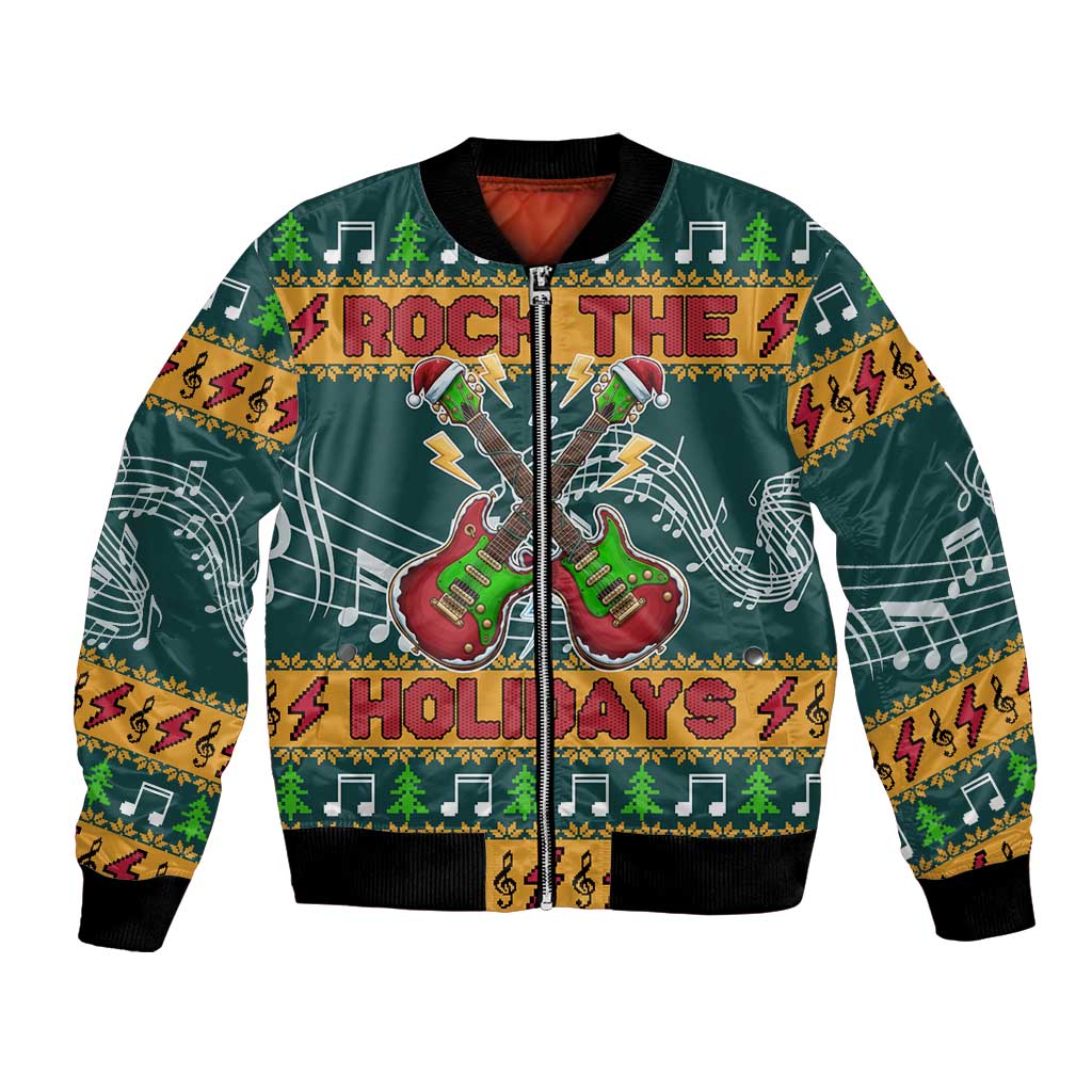 Rock The Holidays Guitar Christmas Bomber Jacket Xmas Holiday Patterns - Wonder Print Shop