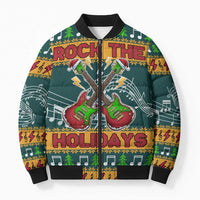 Rock The Holidays Guitar Christmas Bomber Puffer Jacket Xmas Holiday Patterns - Wonder Print Shop