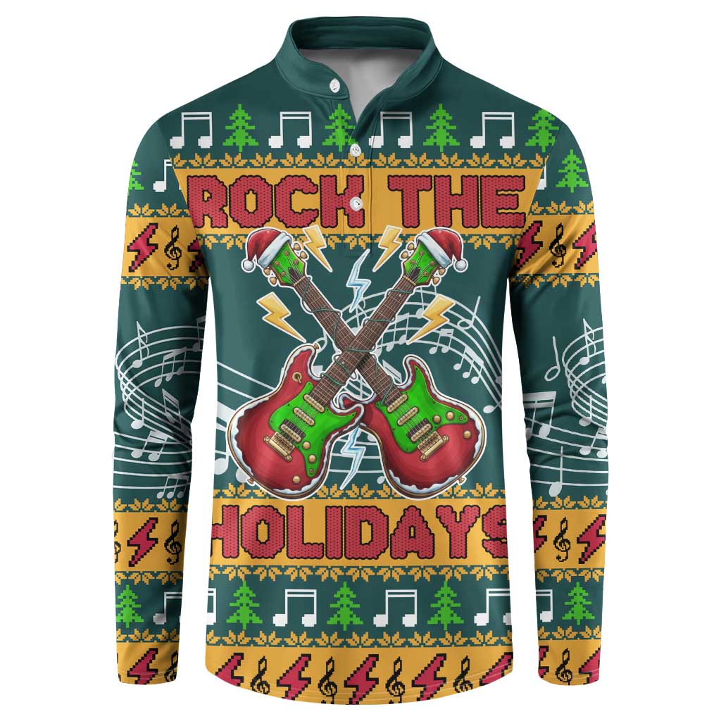 Rock The Holidays Guitar Christmas Button Sweatshirt Xmas Holiday Patterns - Wonder Print Shop