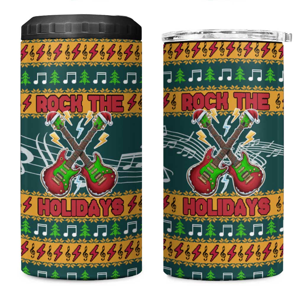 Rock The Holidays Guitar Christmas 4 in 1 Can Cooler Tumbler Xmas Holiday Patterns - Wonder Print Shop