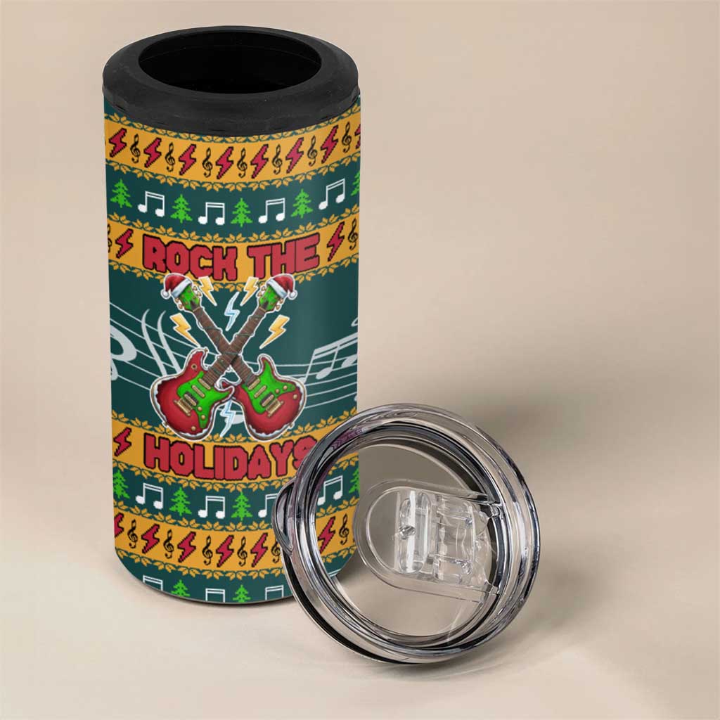 Rock The Holidays Guitar Christmas 4 in 1 Can Cooler Tumbler Xmas Holiday Patterns - Wonder Print Shop
