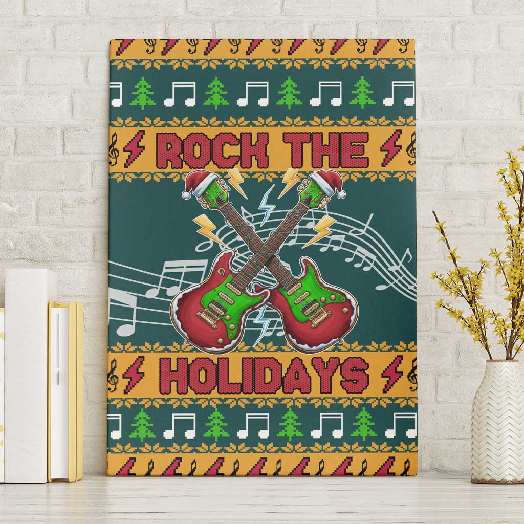 Rock The Holidays Guitar Christmas Canvas Wall Art Xmas Holiday Patterns - Wonder Print Shop