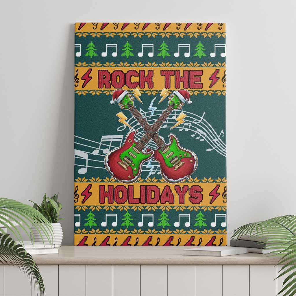 Rock The Holidays Guitar Christmas Canvas Wall Art Xmas Holiday Patterns - Wonder Print Shop
