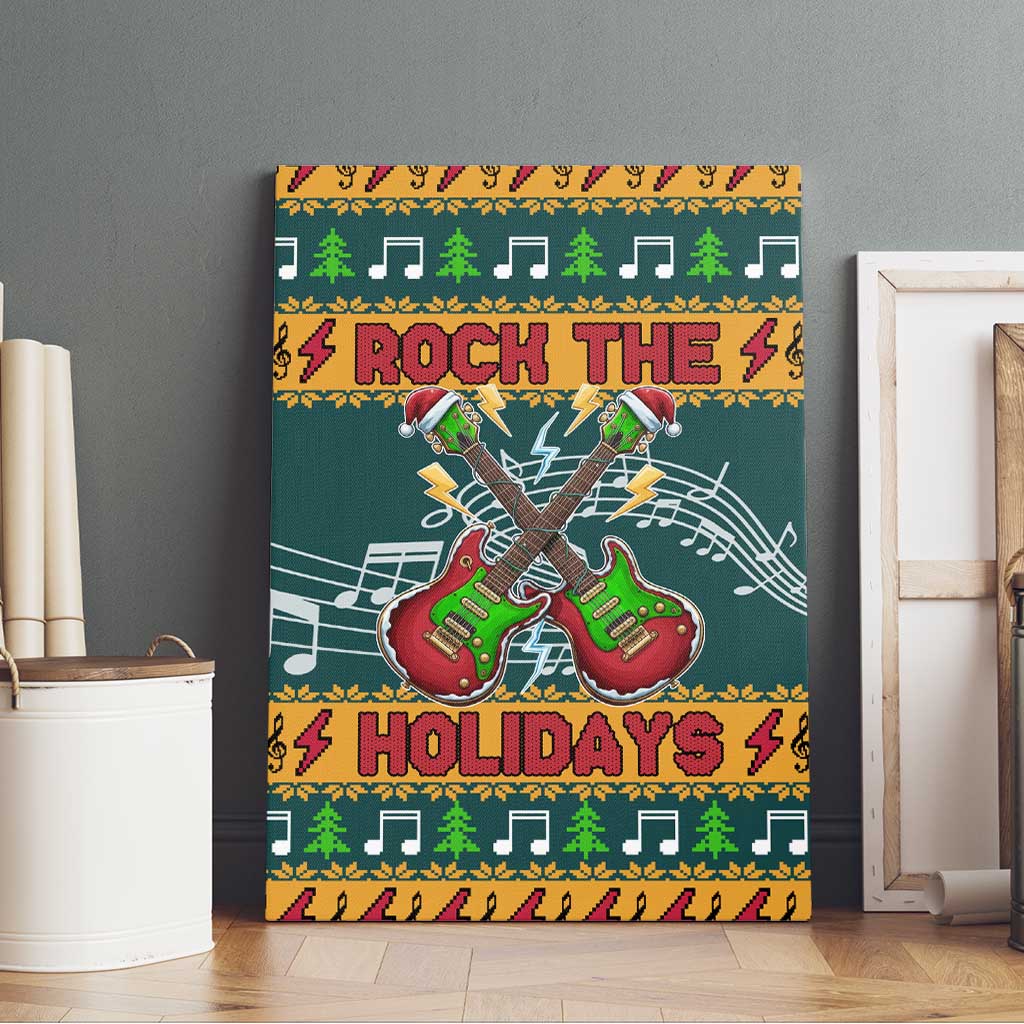 Rock The Holidays Guitar Christmas Canvas Wall Art Xmas Holiday Patterns - Wonder Print Shop