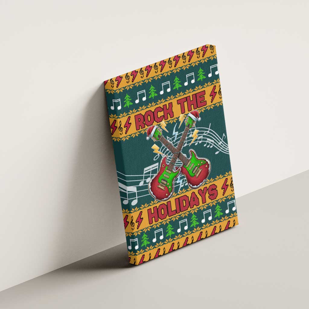 Rock The Holidays Guitar Christmas Canvas Wall Art Xmas Holiday Patterns - Wonder Print Shop