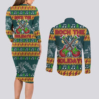 Rock The Holidays Guitar Christmas Couples Matching Long Sleeve Bodycon Dress and Long Sleeve Button Shirt Xmas Holiday Patterns - Wonder Print Shop