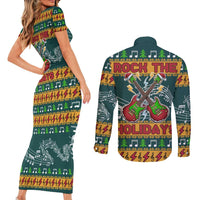 Rock The Holidays Guitar Christmas Couples Matching Short Sleeve Bodycon Dress and Long Sleeve Button Shirt Xmas Holiday Patterns - Wonder Print Shop