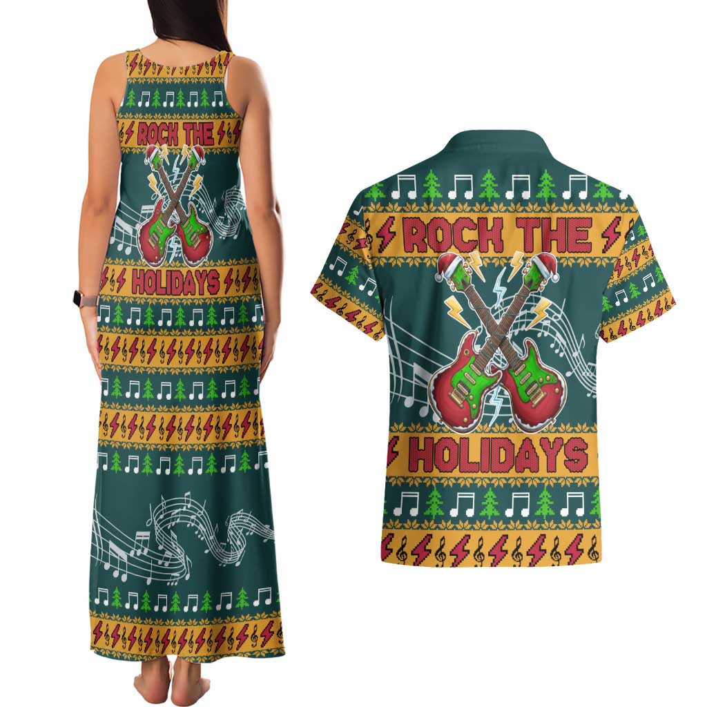 Rock The Holidays Guitar Christmas Couples Matching Tank Maxi Dress and Hawaiian Shirt Xmas Holiday Patterns - Wonder Print Shop