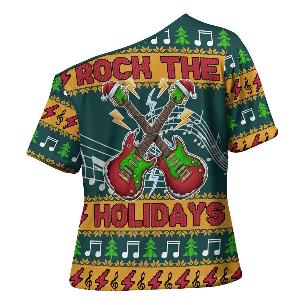 Rock The Holidays Guitar Christmas Cross Shoulder Shirt Xmas Holiday Patterns - Wonder Print Shop
