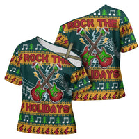 Rock The Holidays Guitar Christmas Cross Shoulder Shirt Xmas Holiday Patterns - Wonder Print Shop