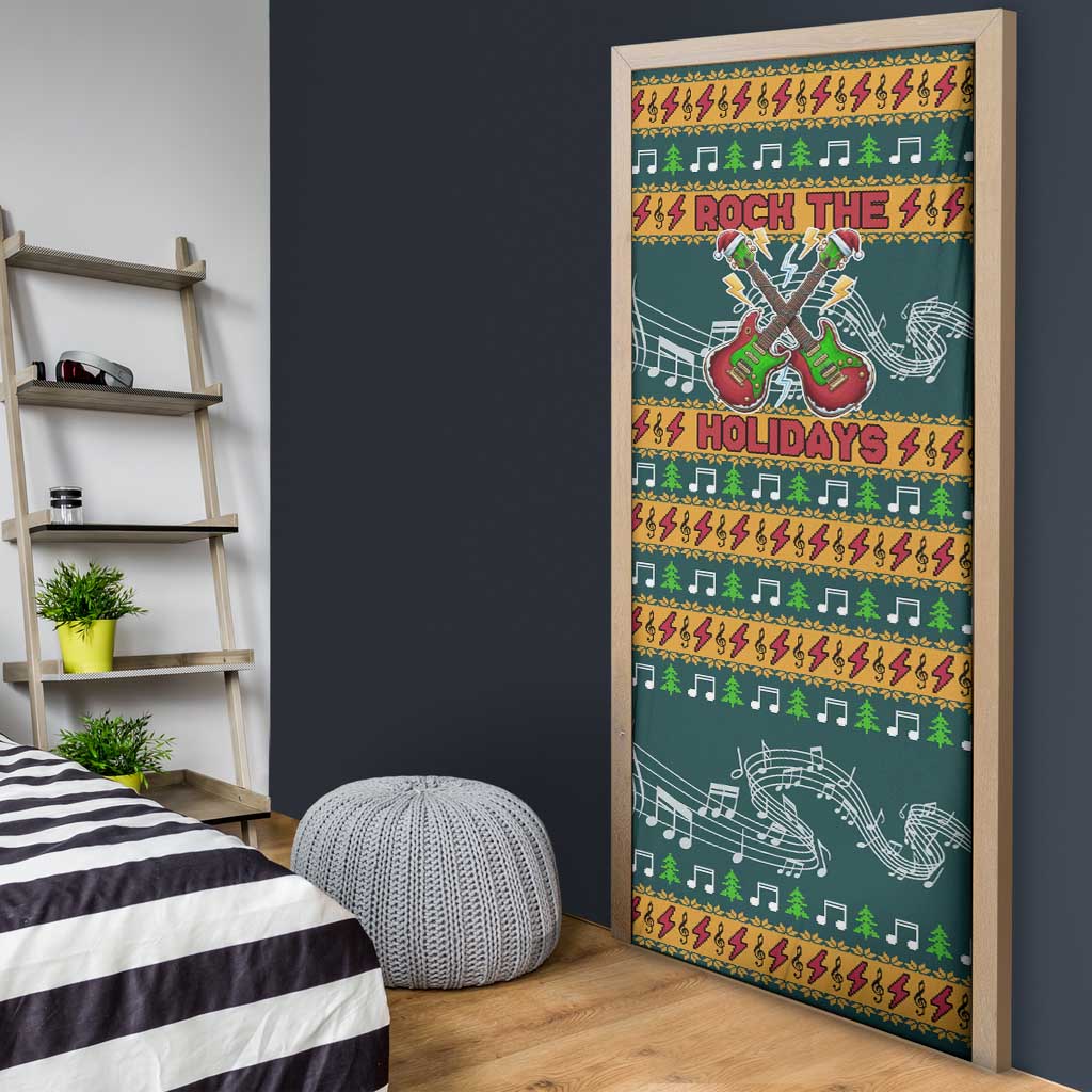 Rock The Holidays Guitar Christmas Door Cover Xmas Holiday Patterns - Wonder Print Shop