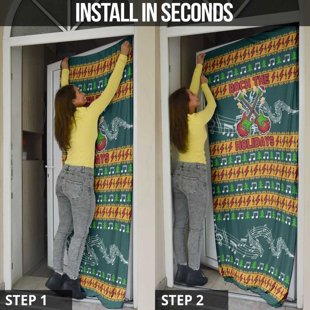 Rock The Holidays Guitar Christmas Door Cover Xmas Holiday Patterns - Wonder Print Shop