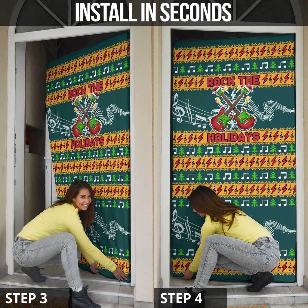 Rock The Holidays Guitar Christmas Door Cover Xmas Holiday Patterns - Wonder Print Shop