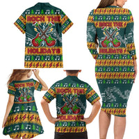 Rock The Holidays Guitar Christmas Family Matching Long Sleeve Bodycon Dress and Hawaiian Shirt Xmas Holiday Patterns - Wonder Print Shop