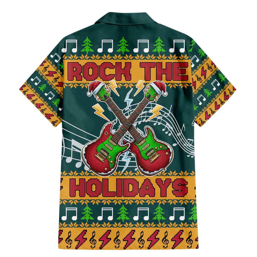 Rock The Holidays Guitar Christmas Family Matching Mermaid Dress and Hawaiian Shirt Xmas Holiday Patterns - Wonder Print Shop
