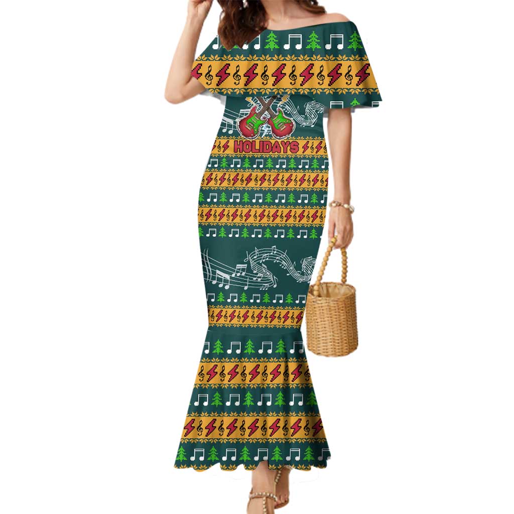 Rock The Holidays Guitar Christmas Family Matching Mermaid Dress and Hawaiian Shirt Xmas Holiday Patterns - Wonder Print Shop