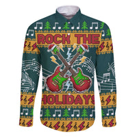 Rock The Holidays Guitar Christmas Family Matching Off The Shoulder Long Sleeve Dress and Hawaiian Shirt Xmas Holiday Patterns - Wonder Print Shop