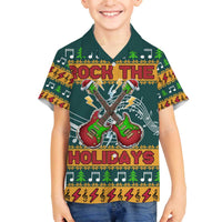 Rock The Holidays Guitar Christmas Family Matching Off The Shoulder Long Sleeve Dress and Hawaiian Shirt Xmas Holiday Patterns - Wonder Print Shop
