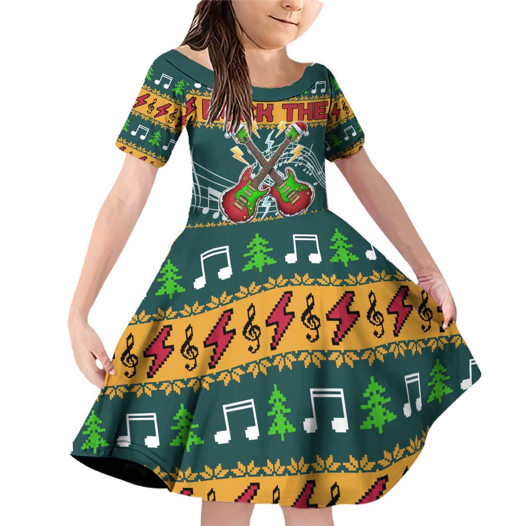Rock The Holidays Guitar Christmas Family Matching Off Shoulder Short Dress and Hawaiian Shirt Xmas Holiday Patterns - Wonder Print Shop