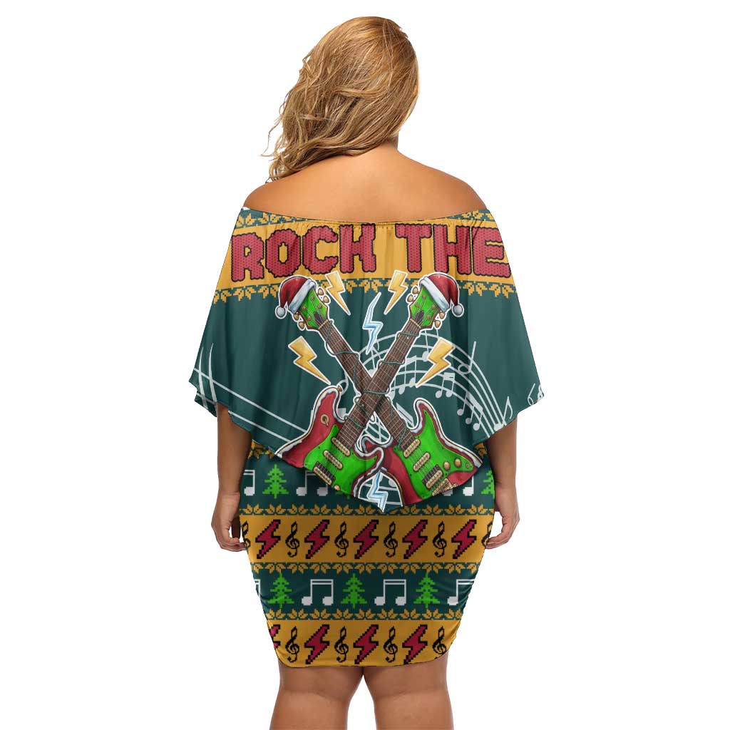 Rock The Holidays Guitar Christmas Family Matching Off Shoulder Short Dress and Hawaiian Shirt Xmas Holiday Patterns - Wonder Print Shop