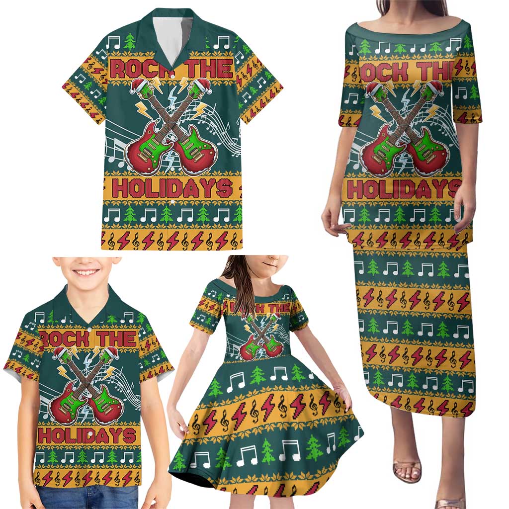 Rock The Holidays Guitar Christmas Family Matching Puletasi and Hawaiian Shirt Xmas Holiday Patterns - Wonder Print Shop