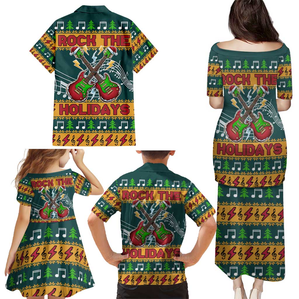Rock The Holidays Guitar Christmas Family Matching Puletasi and Hawaiian Shirt Xmas Holiday Patterns - Wonder Print Shop