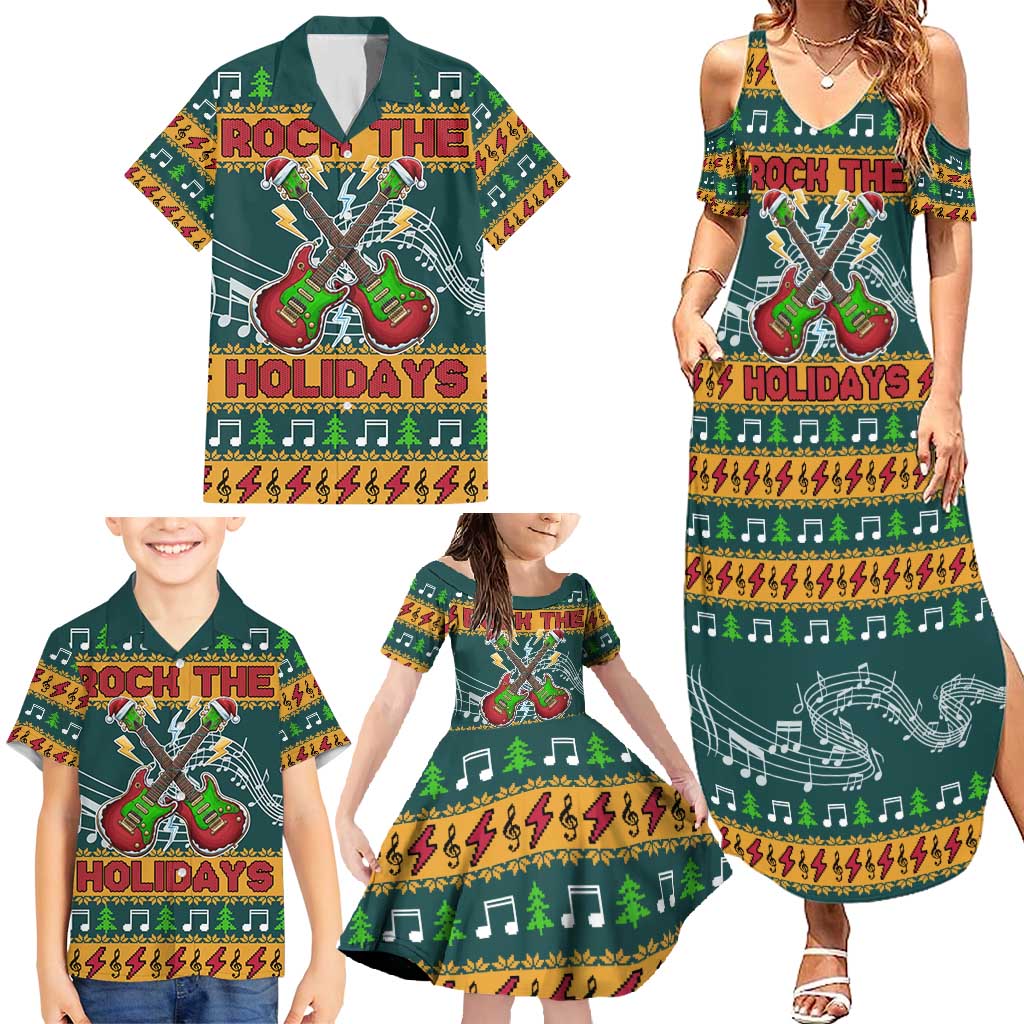 Rock The Holidays Guitar Christmas Family Matching Summer Maxi Dress and Hawaiian Shirt Xmas Holiday Patterns - Wonder Print Shop