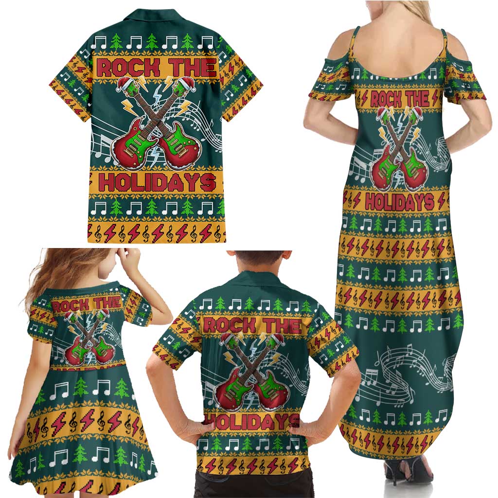 Rock The Holidays Guitar Christmas Family Matching Summer Maxi Dress and Hawaiian Shirt Xmas Holiday Patterns - Wonder Print Shop