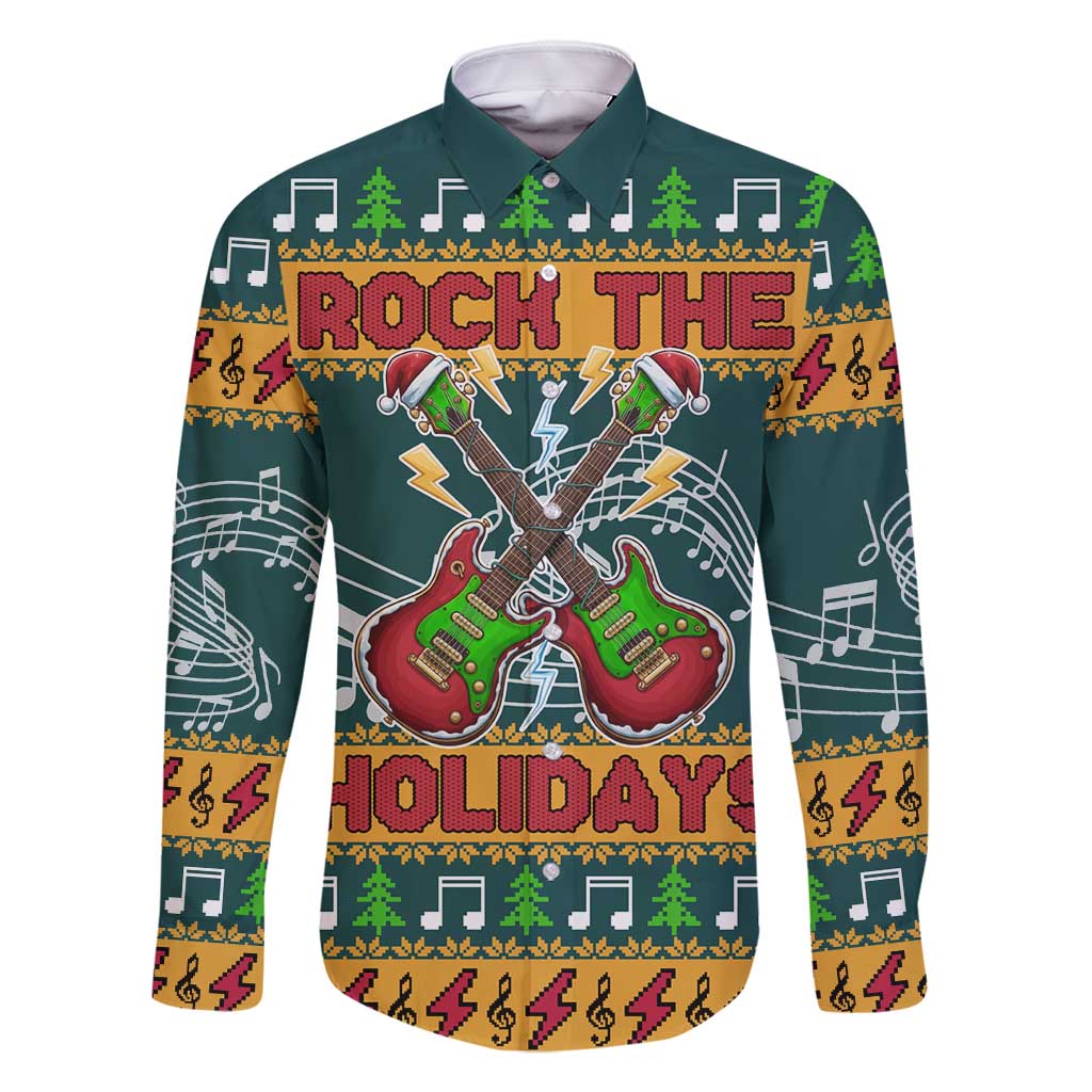 Rock The Holidays Guitar Christmas Family Matching Summer Maxi Dress and Hawaiian Shirt Xmas Holiday Patterns - Wonder Print Shop