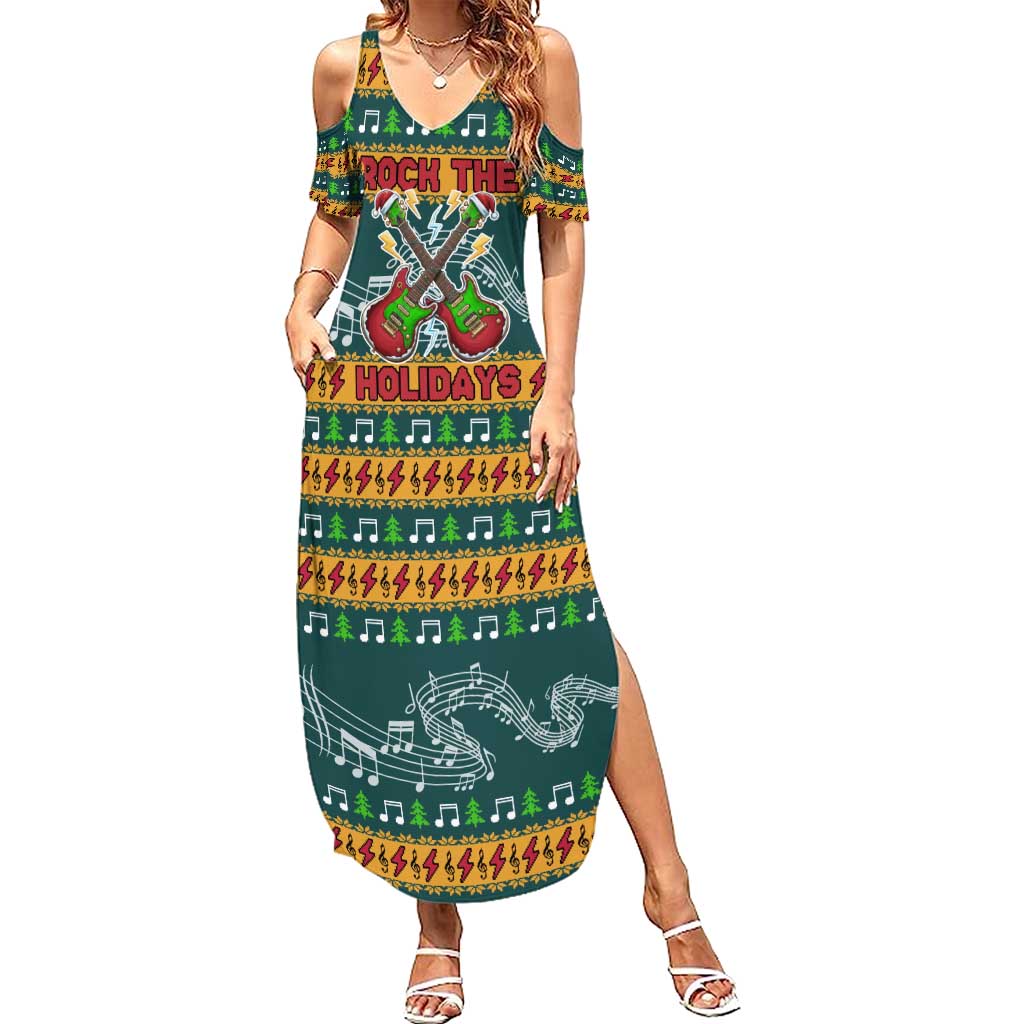 Rock The Holidays Guitar Christmas Family Matching Summer Maxi Dress and Hawaiian Shirt Xmas Holiday Patterns - Wonder Print Shop