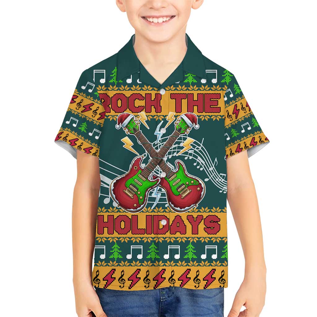 Rock The Holidays Guitar Christmas Family Matching Summer Maxi Dress and Hawaiian Shirt Xmas Holiday Patterns - Wonder Print Shop