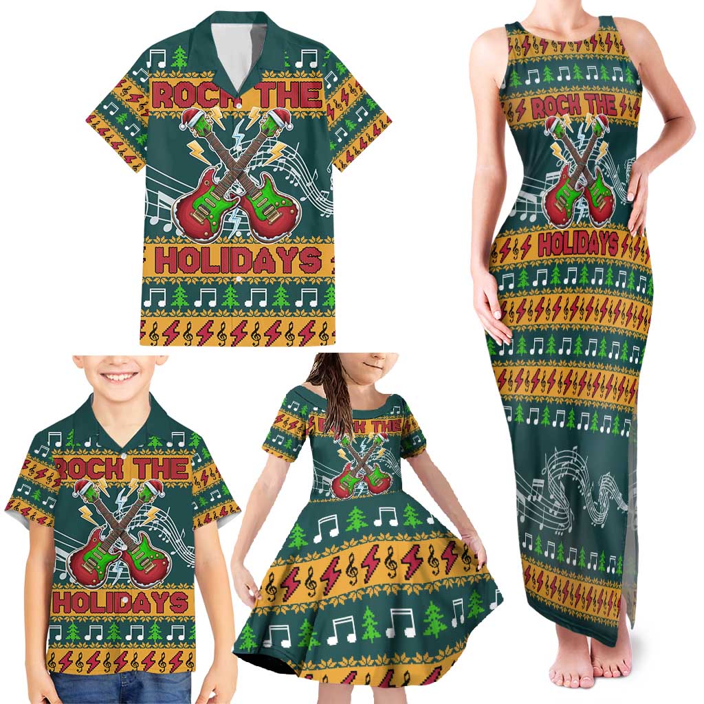 Rock The Holidays Guitar Christmas Family Matching Tank Maxi Dress and Hawaiian Shirt Xmas Holiday Patterns - Wonder Print Shop