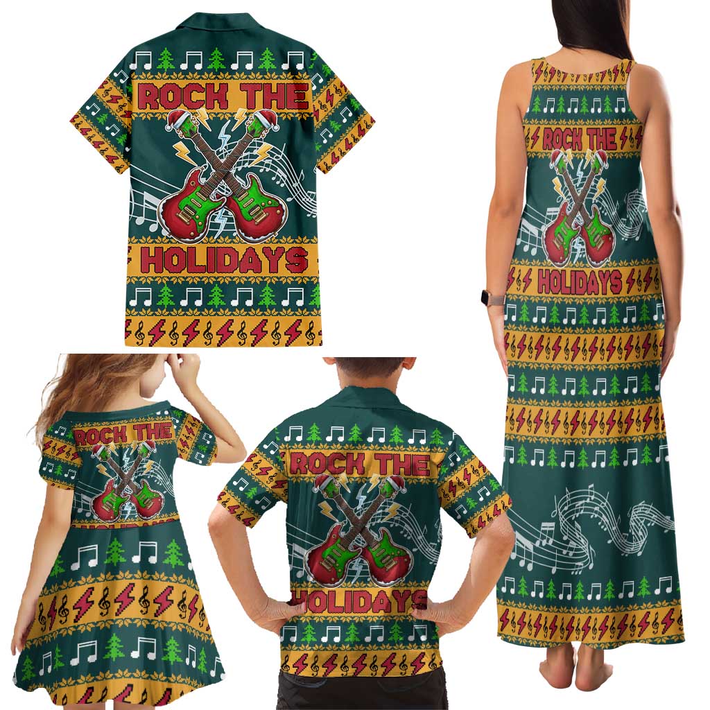 Rock The Holidays Guitar Christmas Family Matching Tank Maxi Dress and Hawaiian Shirt Xmas Holiday Patterns - Wonder Print Shop