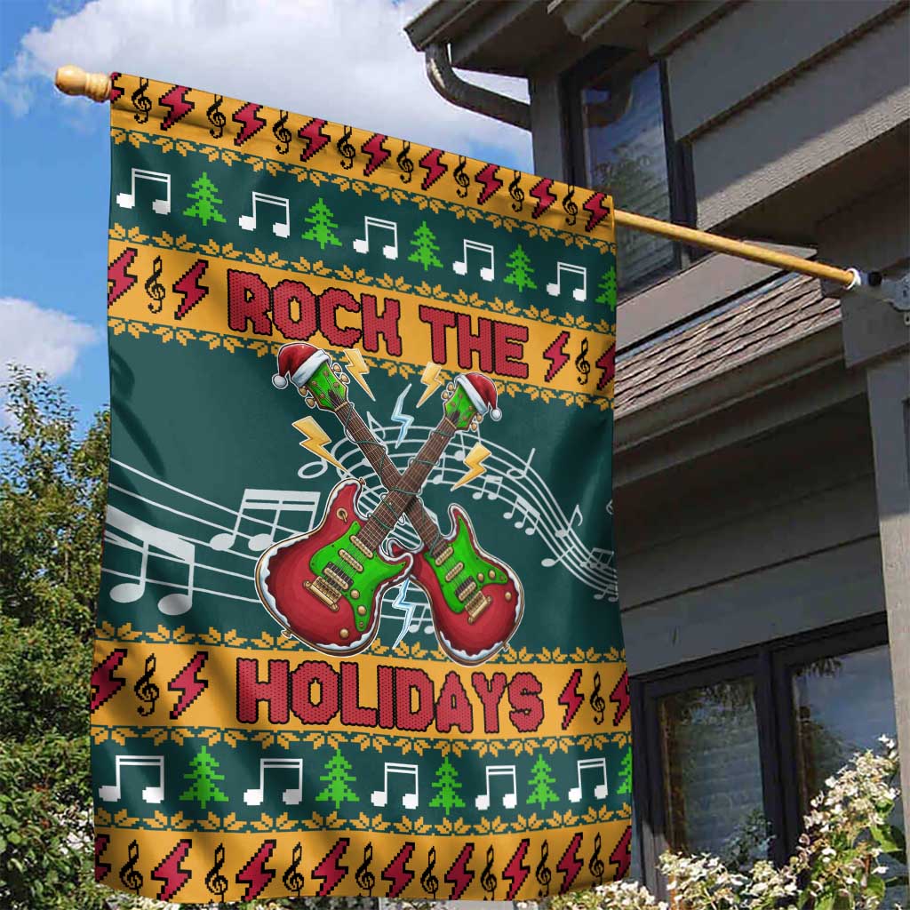 Rock The Holidays Guitar Christmas Garden Flag Xmas Holiday Patterns - Wonder Print Shop
