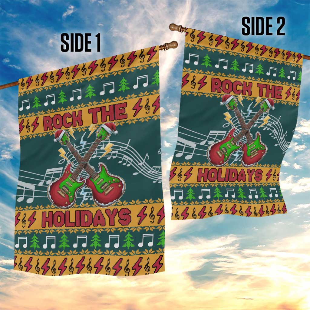 Rock The Holidays Guitar Christmas Garden Flag Xmas Holiday Patterns - Wonder Print Shop