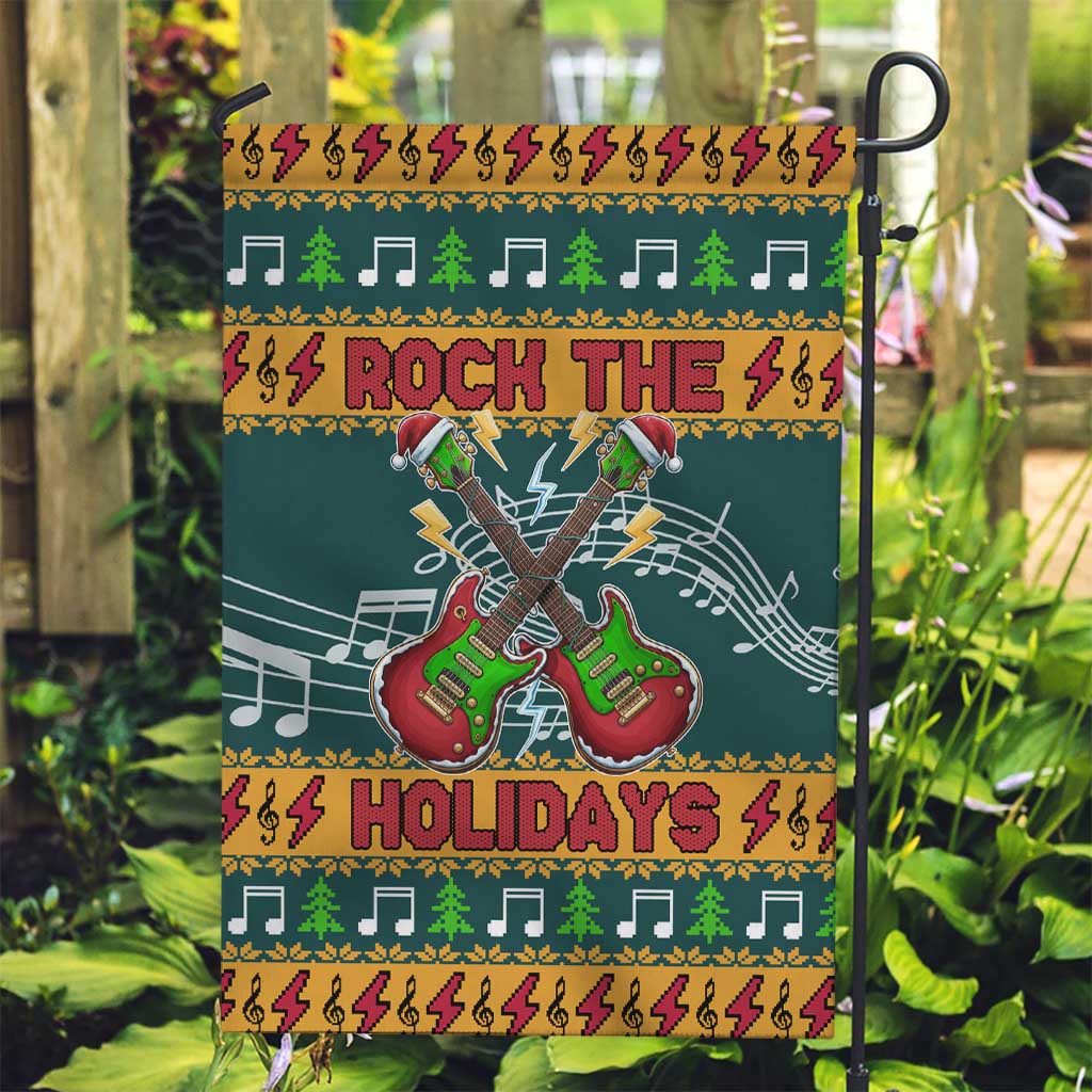 Rock The Holidays Guitar Christmas Garden Flag Xmas Holiday Patterns - Wonder Print Shop