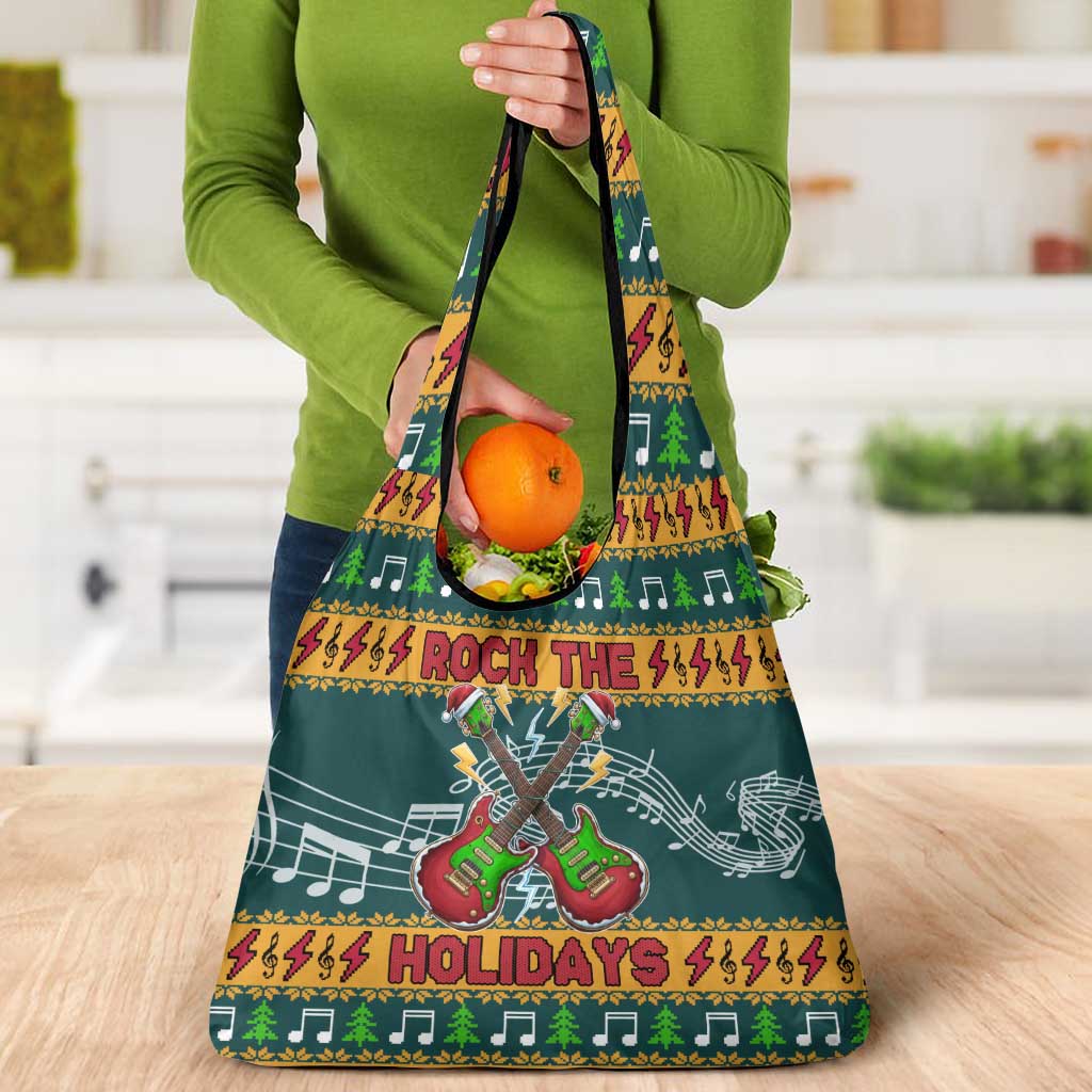 Rock The Holidays Guitar Christmas Grocery Bag Xmas Holiday Patterns - Wonder Print Shop