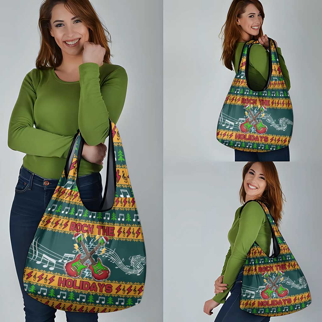 Rock The Holidays Guitar Christmas Grocery Bag Xmas Holiday Patterns - Wonder Print Shop