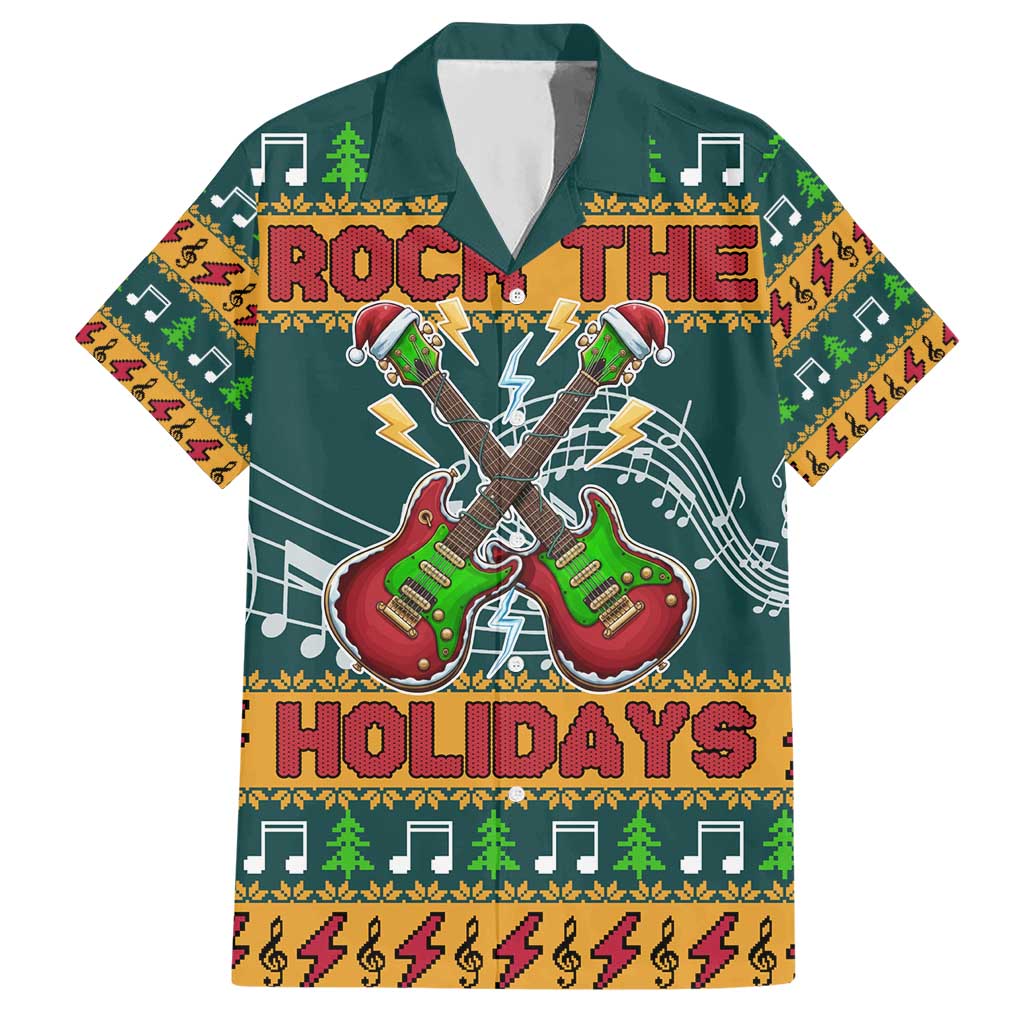 Rock The Holidays Guitar Christmas Hawaiian Shirt Xmas Holiday Patterns - Wonder Print Shop