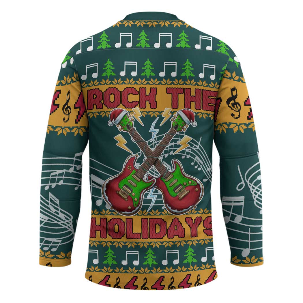 Rock The Holidays Guitar Christmas Hockey Jersey Xmas Holiday Patterns - Wonder Print Shop