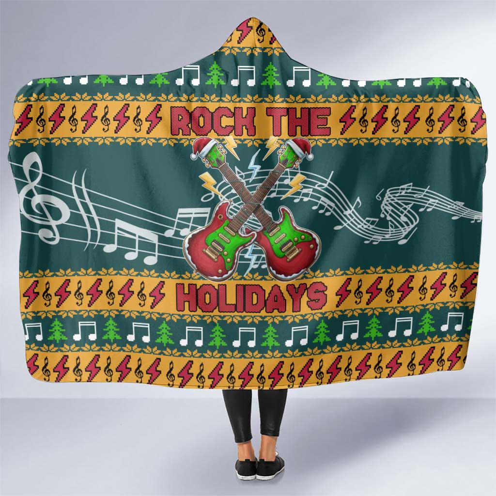 Rock The Holidays Guitar Christmas Hooded Blanket Xmas Holiday Patterns - Wonder Print Shop
