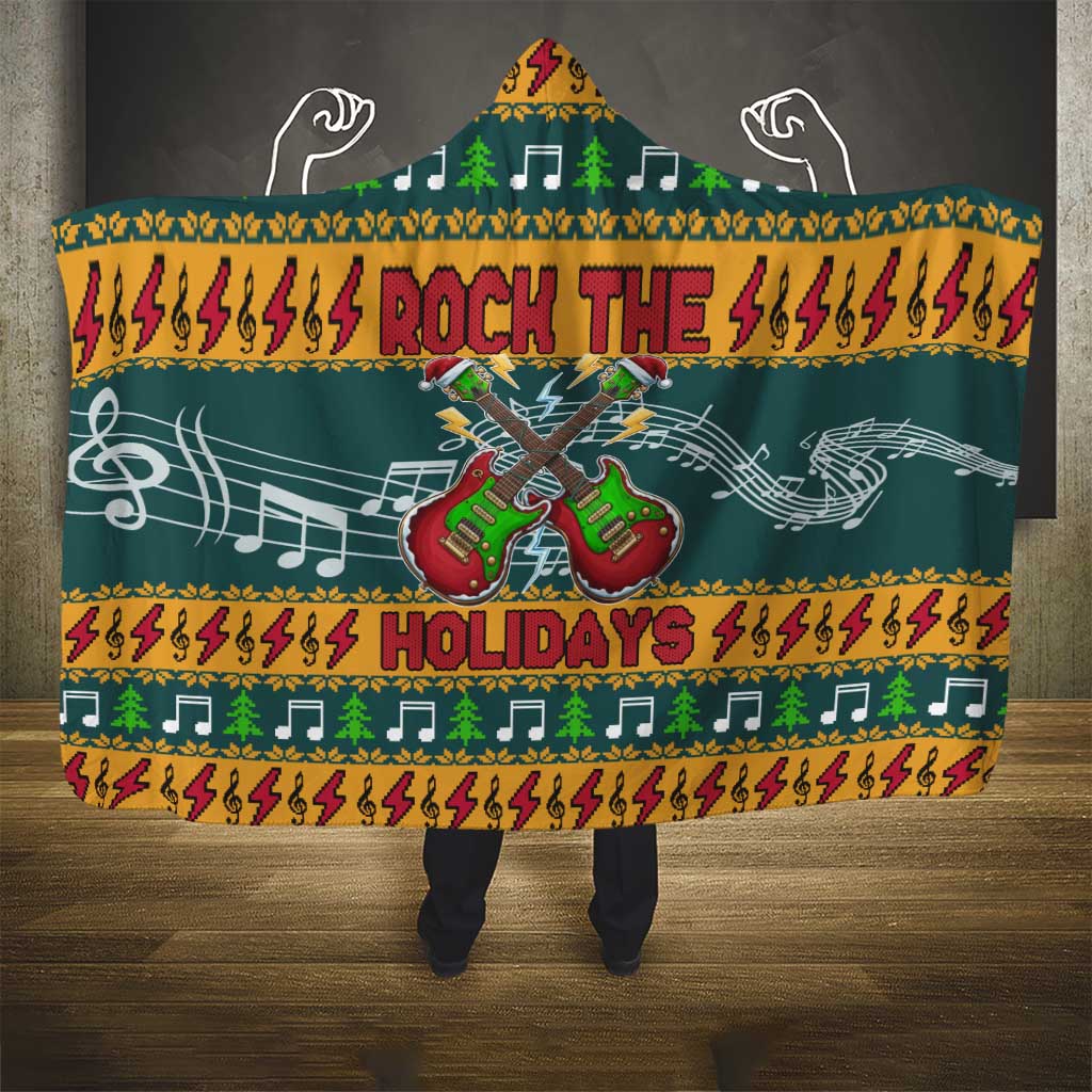 Rock The Holidays Guitar Christmas Hooded Blanket Xmas Holiday Patterns - Wonder Print Shop